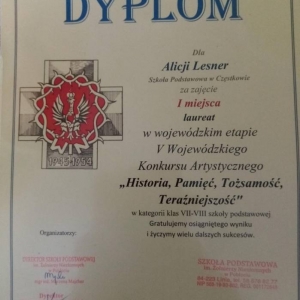 pokaż obrazek - Dyplom za zajęcie I miejsca w V Wojewódzkim Konkursie Artystycznym         