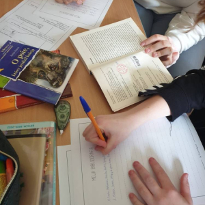 pokaż obrazek - Uczniowie tworzą bibliografię.